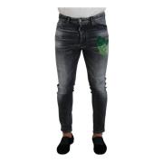 Groene Print Skinny Denim Jeans Dsquared2 , Gray , Heren