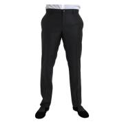 Zwarte Wol Zijde Slim Fit Pantalon Dolce & Gabbana , Black , Heren