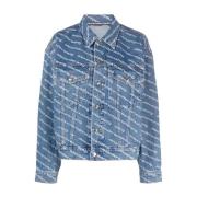 Indigo Blauw Denim Logo Print Jack Alexander Wang , Blue , Dames