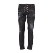 Zwarte Gewassen Denim Slim Fit Jeans Dsquared2 , Black , Heren