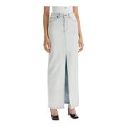 Denim Maxi Rok met Split Self Portrait , Blue , Dames