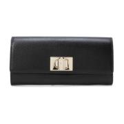 Zwarte leren portemonnee met granaat afwerking Furla , Black , Dames