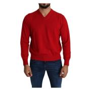 Luxe Rode Wol V-hals Trui Billionaire , Red , Heren