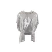 Zilver Metallic Gebreide Top met Asymmetrische Zoom Paco Rabanne , Gra...