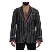 Luxe Gestreepte Zijden Pyjama Jas Dolce & Gabbana , Black , Heren
