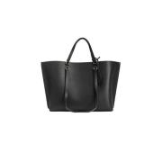 Zwarte Leren Shopper Tas met Afneembare Bedel Pinko , Black , Dames