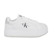 Zilveren Leren Sneakers met Print Patroon Calvin Klein , White , Dames