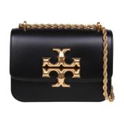 Zwarte Leren Schoudertas met Dubbel T Logo Tory Burch , Black , Dames