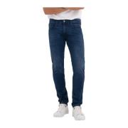 Blauwe Versleten Zip Jeans Replay , Blue , Heren