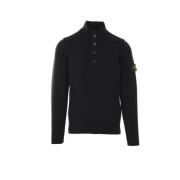 Zwarte Wol Zip Trui Stone Island , Black , Heren