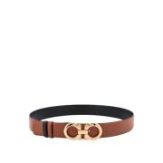 Luxe bruine leren riem met Gancini-gesp Salvatore Ferragamo , Brown , ...