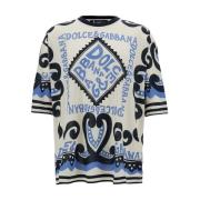 Marina Print Zijden T-shirt MultiKleur Dolce & Gabbana , Multicolor , ...