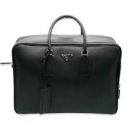 Pre-owned Leather briefcases Prada Vintage , Black , Dames