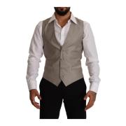 Elegant Beige Suit Vest Dolce & Gabbana , Gray , Heren