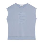 T-shirt van modalmix met letterprint Oltre , Blue , Dames