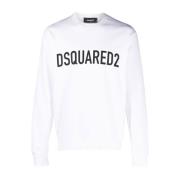 Logo Sweatshirt Wit Katoen Ronde Hals Dsquared2 , White , Heren