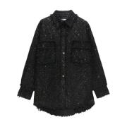 Zwart Tweed Paillet Overhemd Msgm , Black , Dames