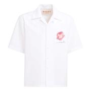 poplin bowling shirt met bloemenpatch Marni , White , Heren