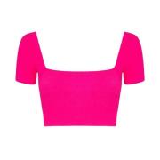 Geëmbosseerde Fuchsia Crop Top met Open Rug Me-Fui , Pink , Dames