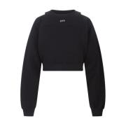 Zwarte Crop Sweatshirt met Bolero Inzet Off White , Black , Dames