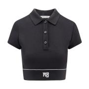 Crop Fit Polo Shirt Cheerleader Style Alexander Wang , Black , Dames