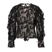 Mesh Blouse met Geborduurde Details Karen by Simonsen , Black , Dames