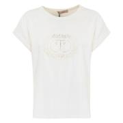 Wit Katoenen T-shirt met Kant Logo Twinset , White , Dames