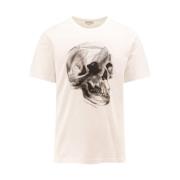 Wit Logo Print T-Shirt Alexander McQueen , Beige , Heren