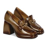 Dames Plateau Hak Loafer Schoen Emanuelle Vee , Brown , Dames