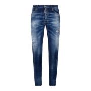 Donkerblauwe Denim Jeans Slim Fit Dsquared2 , Blue , Heren