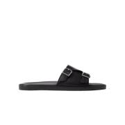 Zwarte Leren Monkstrap Sandalen Scarosso , Black , Heren