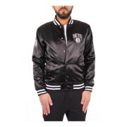 Satin Bomberjack met Teamprints New Era , Black , Heren