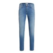 Slim Fit Knoopsluiting Lage Taille Jeans Jack & Jones , Blue , Heren