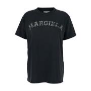Zwart Logo Print Crewneck T-shirt Maison Margiela , Black , Dames