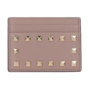 Studded Leather Card Holder Valentino Garavani , Beige , Dames