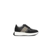 Zwarte Leren Platform Sneakers met Logo Cerruti 1881 , Black , Dames