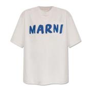 T-shirt met bedrukt logo Marni , Gray , Dames