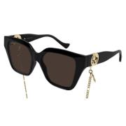 Mode Geïnspireerde Chain Cat-Eye Zonnebril Gucci , Black , Unisex