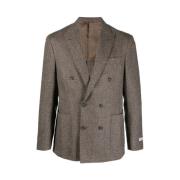 Dubbelrijige ongevoerde blazer in koffie Canali , Beige , Heren