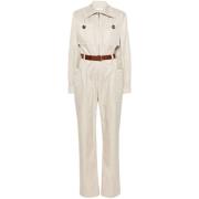 Beige Clair Twill Jumpsuit met Riem Saint Laurent , Beige , Dames