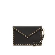 Zwarte Leren Studded Pouch Tas Valentino Garavani , Black , Dames