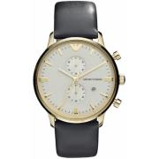 Gouden Roestvrij Stalen Leren Horloge Emporio Armani , Yellow , Heren