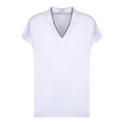 Witte Katoenen T-shirt Korte Mouw Brunello Cucinelli , White , Dames