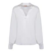 Witte Zijdeblend V-Hals Blouse Blanca Vita , White , Dames