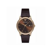 Gouden Roestvrij Stalen Leren Herenhorloge Emporio Armani , Yellow , H...