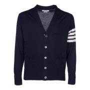 Blauwe V-hals Cardigan met 4-Bar Streep Detail Thom Browne , Blue , He...