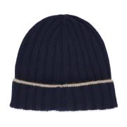 Blauwe Cashmere Beanie Muts Geribbeld Patroon Brunello Cucinelli , Blu...