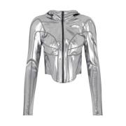 Chroom Zilver Metallic Hoodie Jas Mugler , Gray , Dames