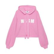 Fuchsia Crop Hoodie met Frontlogo Msgm , Pink , Dames