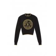 Crop Wollen Gebreide Logo Trui Versace , Black , Dames